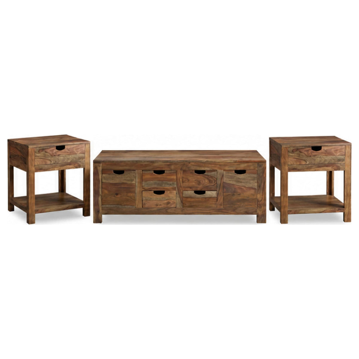 Esther 3-Piece Solid Sheesham Coffee and End Table Set Natural — product image 2