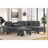 Dark Gray Traditional Modern Solid Wood And Plywood Fabric Upholstered Tufted Sectional - Ella Furniture