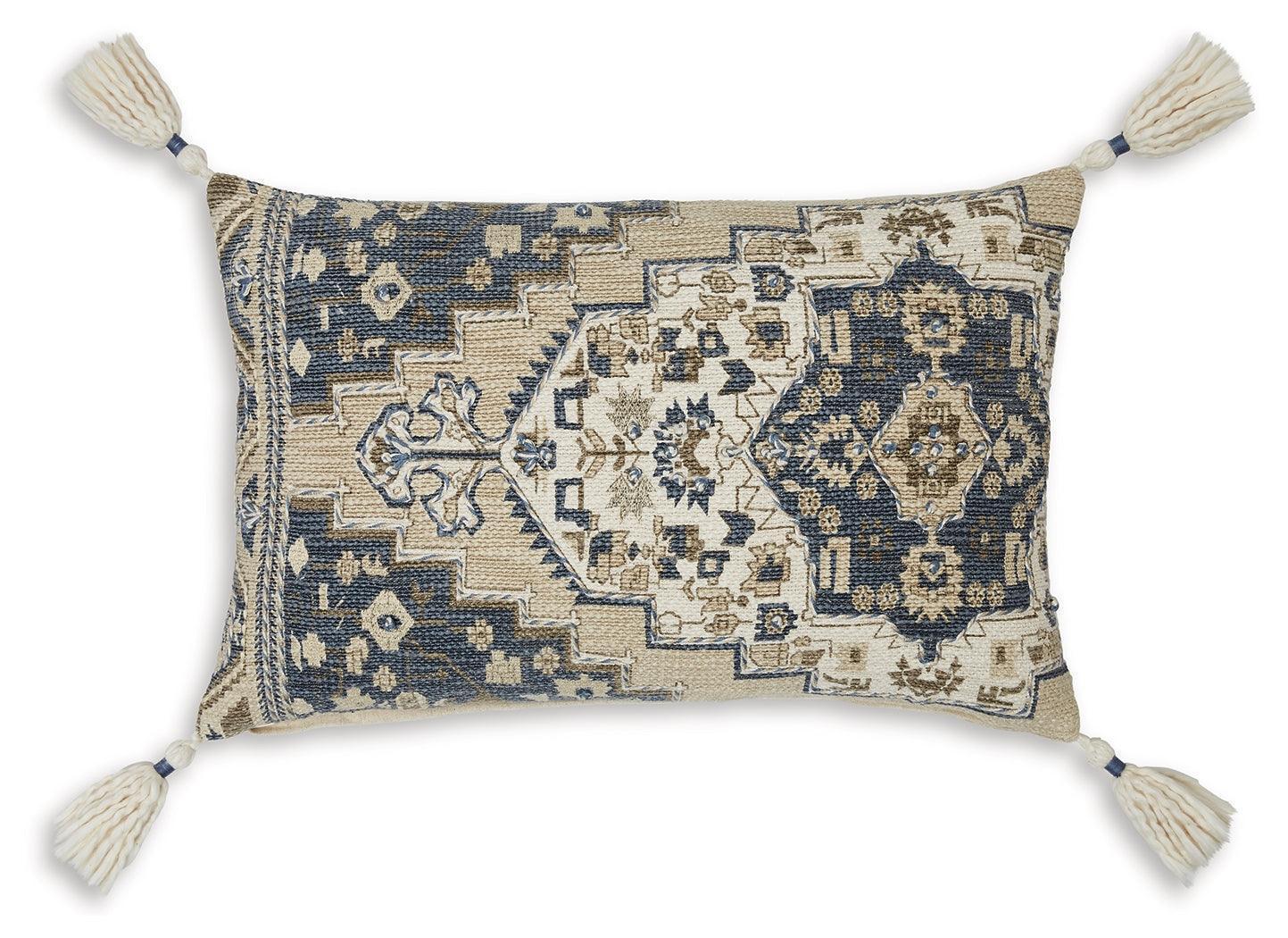 Winbury Traditional Blue Tan White Medallion Pillow Set of 4
