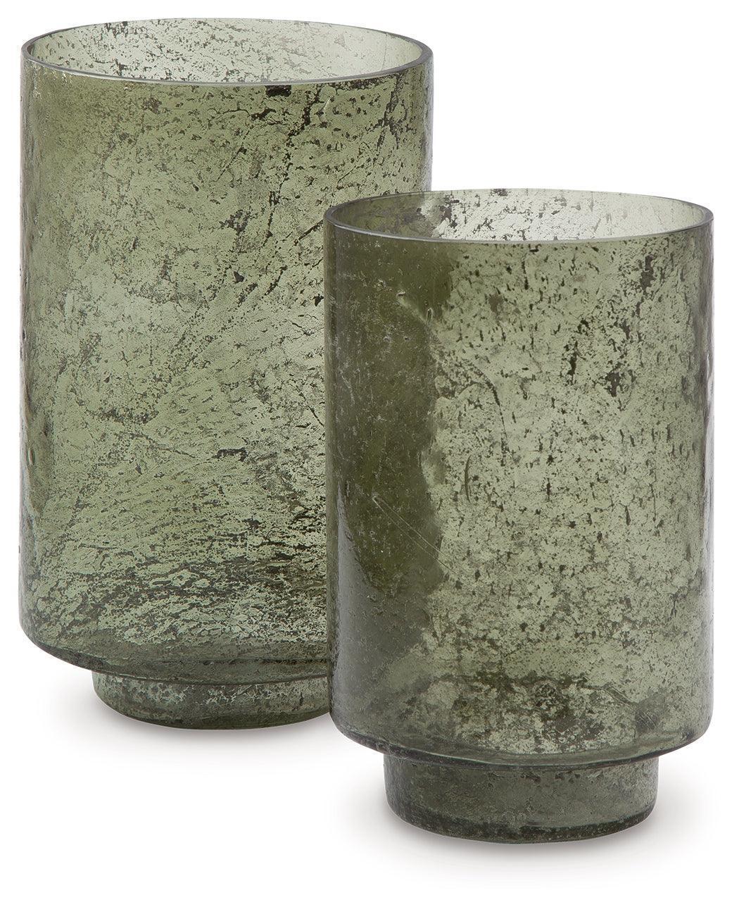 Clarkton Green Sanded Glass Candle Holder Set of 2