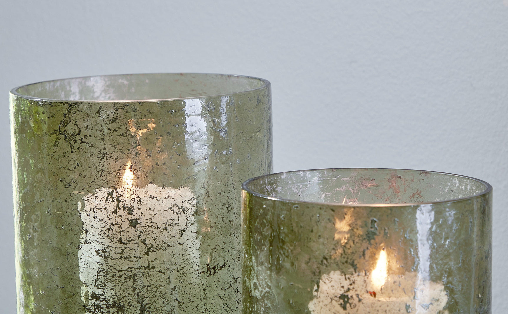 Clarkton Green Sanded Glass Candle Holder Set of 2