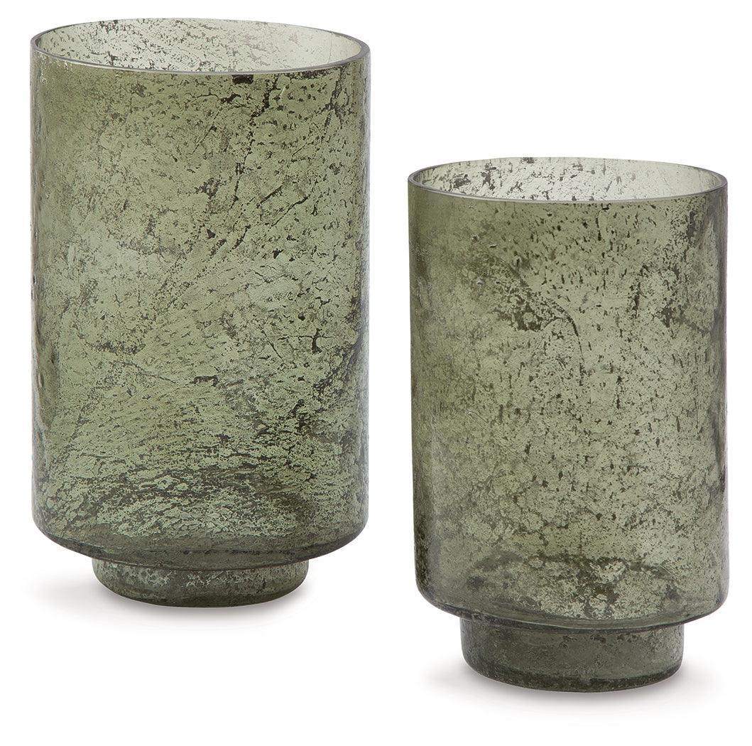 Clarkton Green Sanded Glass Candle Holder Set of 2
