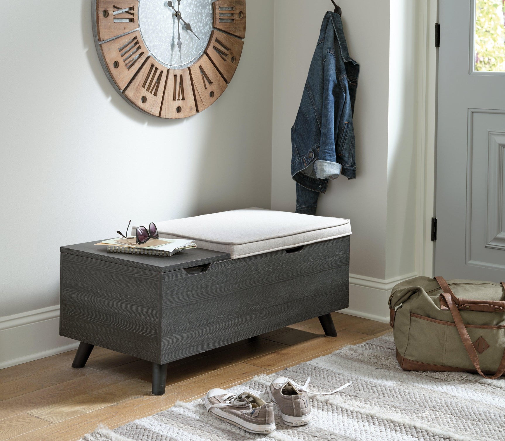 Yarlow Linen/gray Storage Bench - Ella Furniture