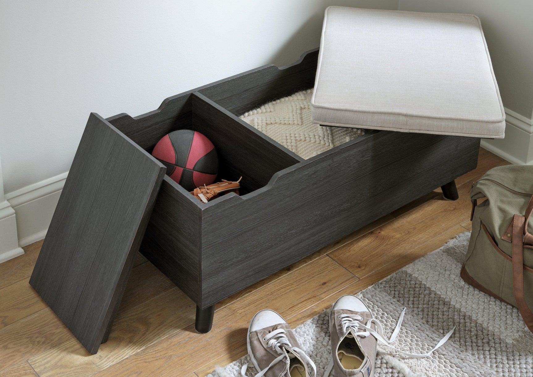 Yarlow Linen/gray Storage Bench - Ella Furniture