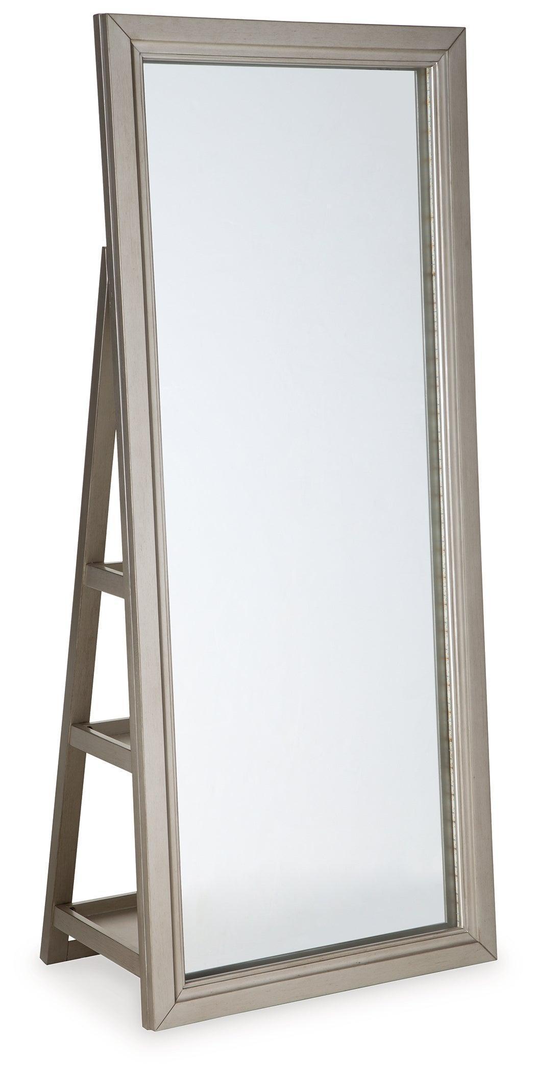 Evesen Champagne Floor Standing Mirror with Storage and LED Lighting