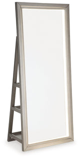 Evesen Champagne Floor Standing Mirror with Storage and LED Lighting