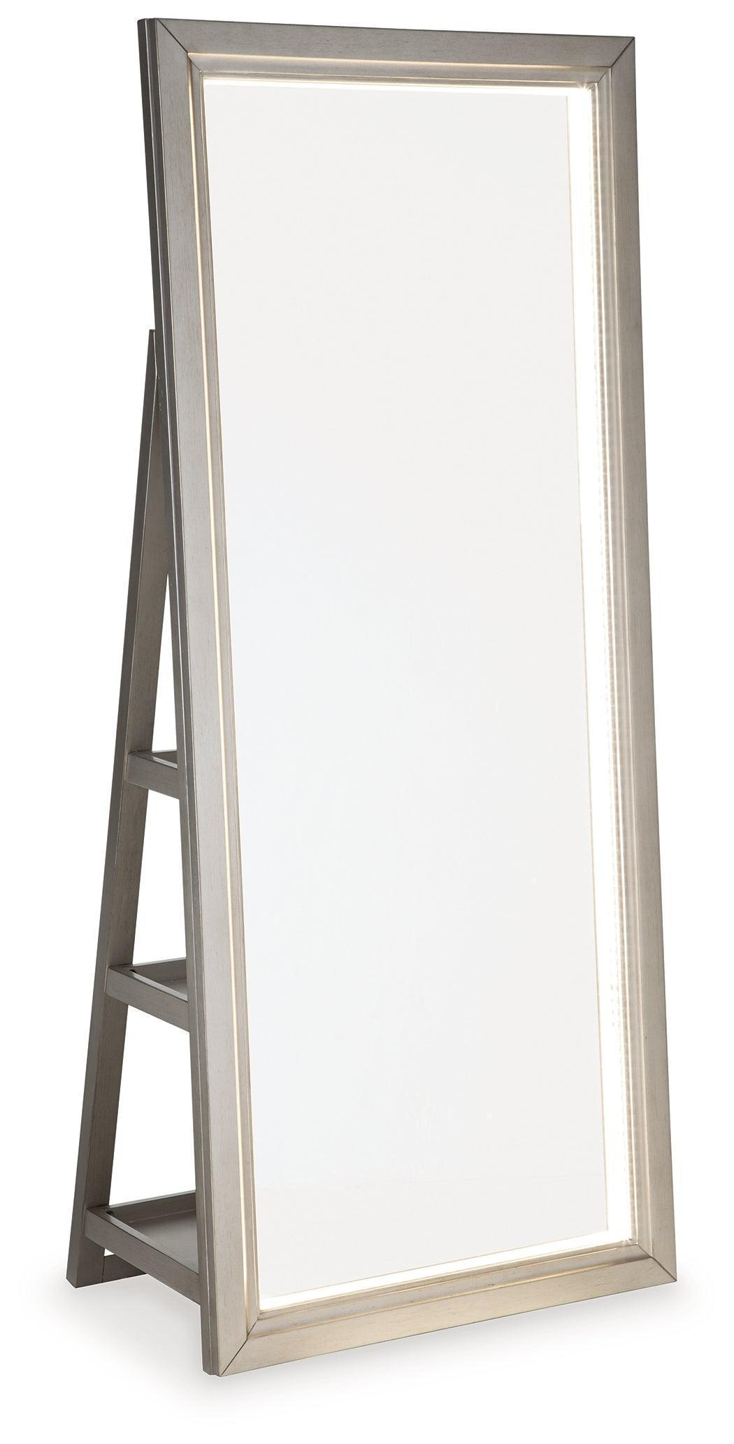 Evesen Champagne Floor Standing Mirror with Storage and LED Lighting