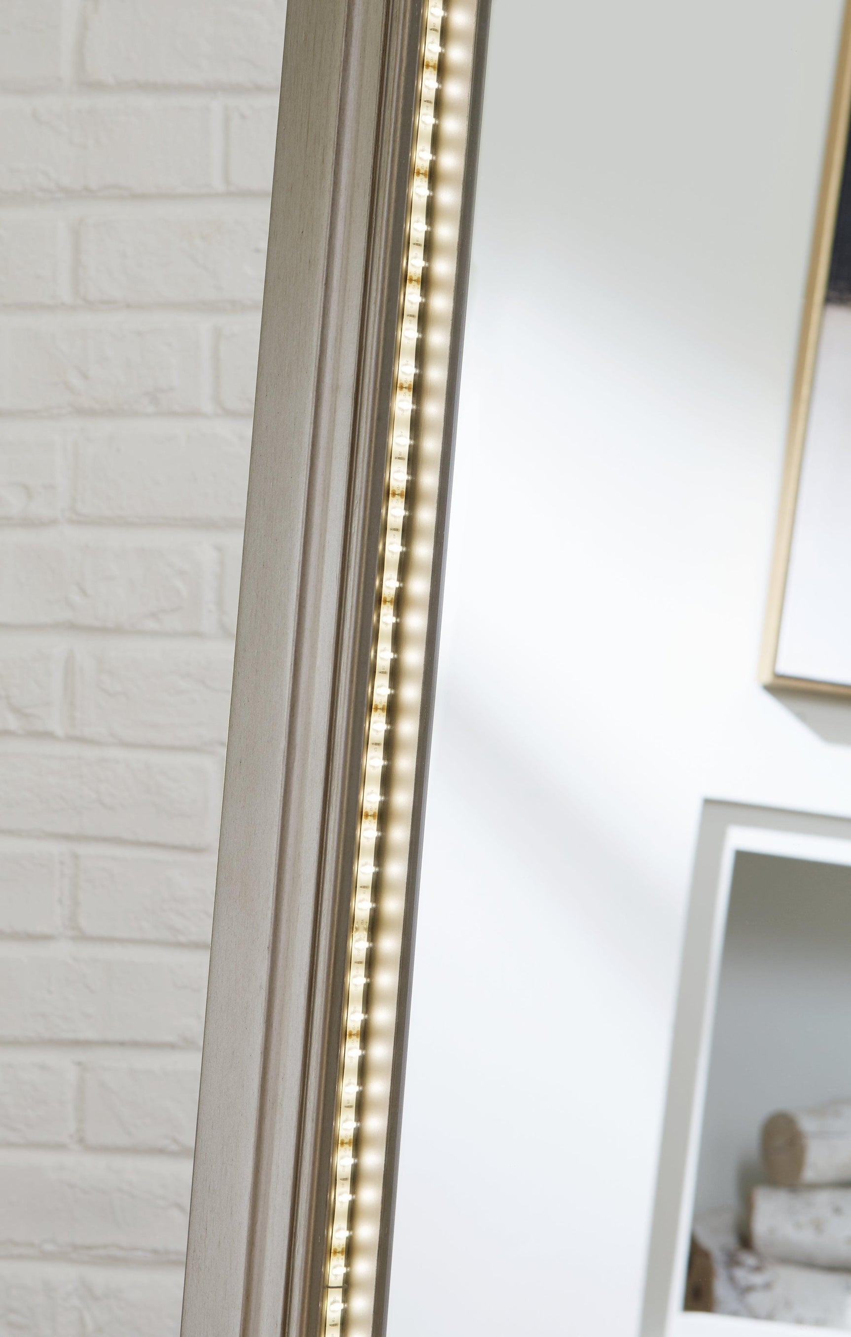 Evesen Champagne Floor Standing Mirror with Storage and LED Lighting