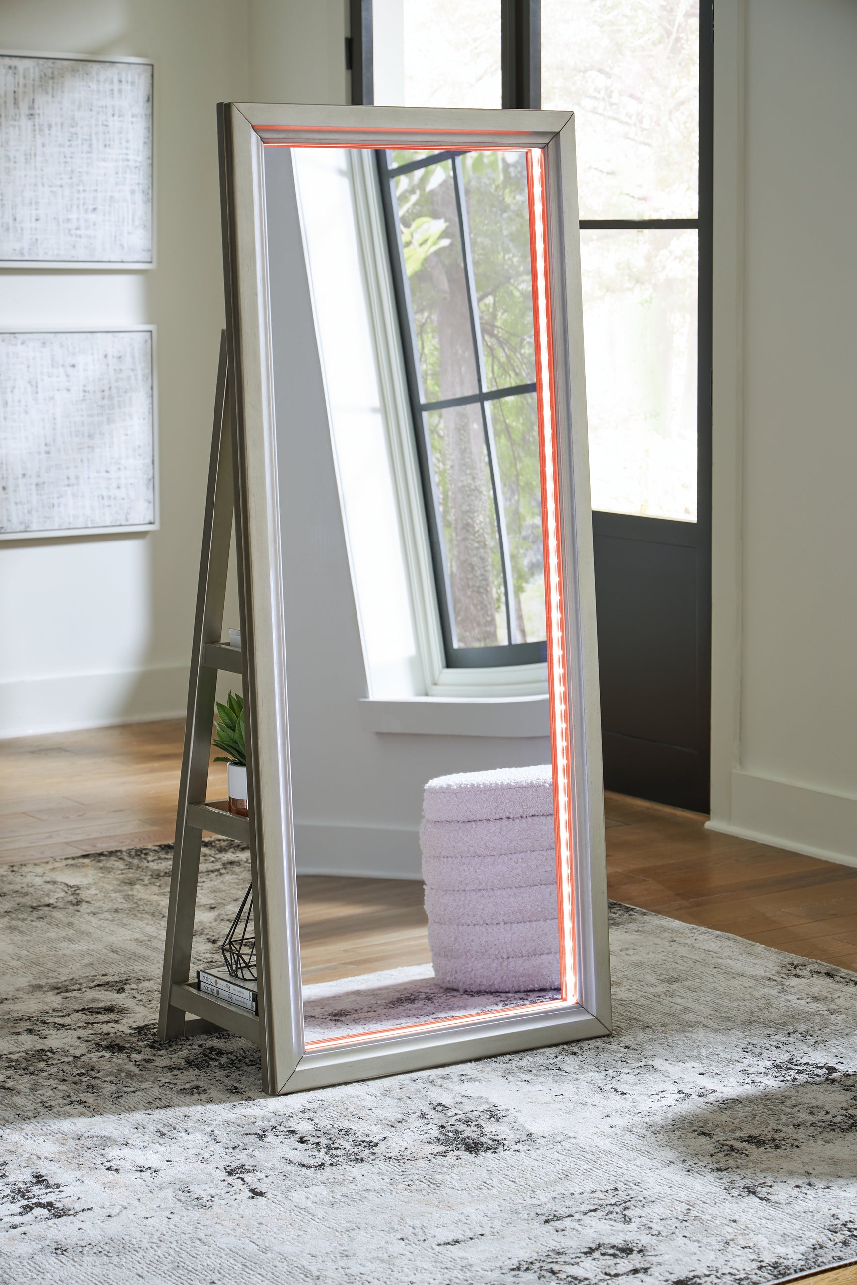 Evesen Champagne Floor Standing Mirror/Storage