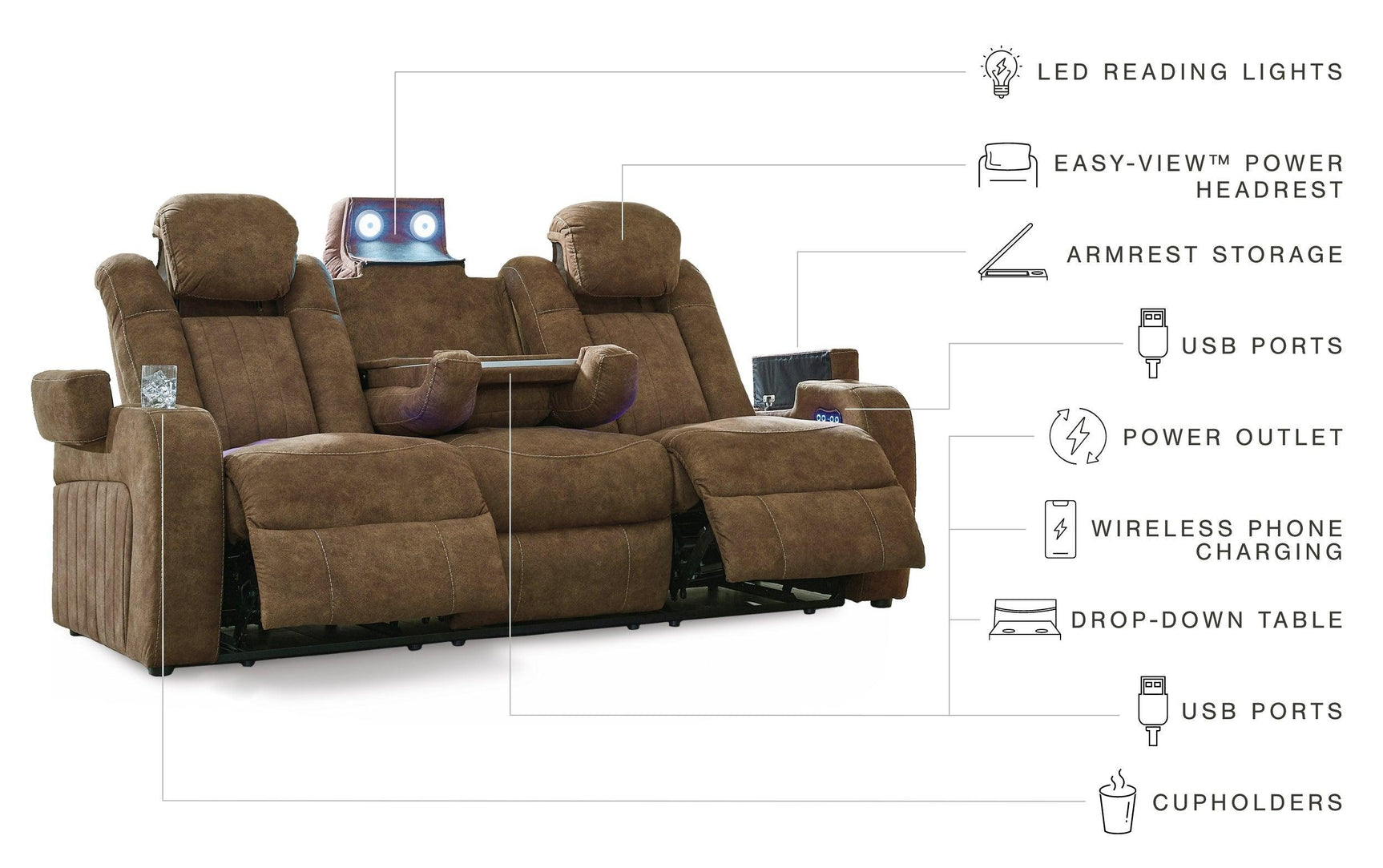 Wolfridge Brindle Faux Leather Power Reclining Loveseat - Ella Furniture