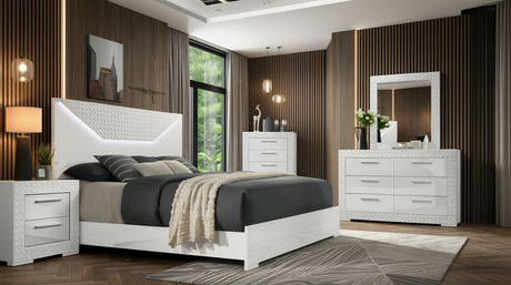 Ivette White High Gloss Bedroom Set with LED Headboard from Ella Furniture