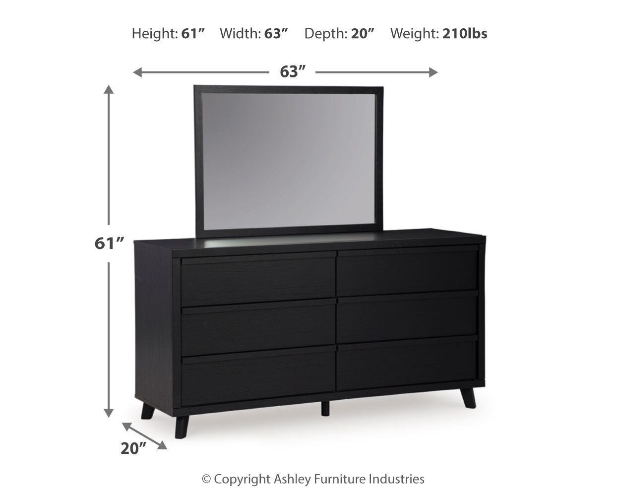 Danziar Black Panel Bedroom Set dimension view