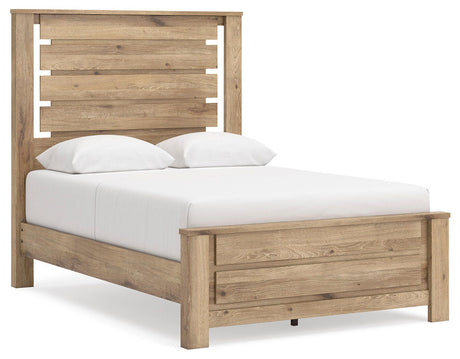 Brozmont Tan Full Panel Platform Bed angled view