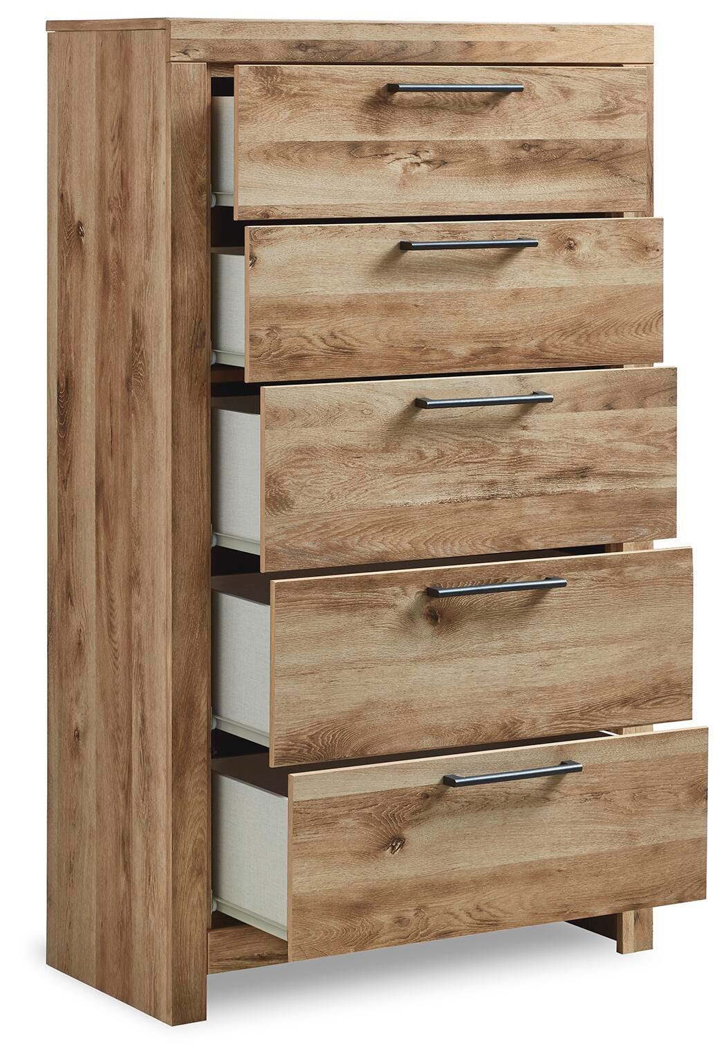 Hyanna Tan Brown Panel Storage Bedroom Set angled view