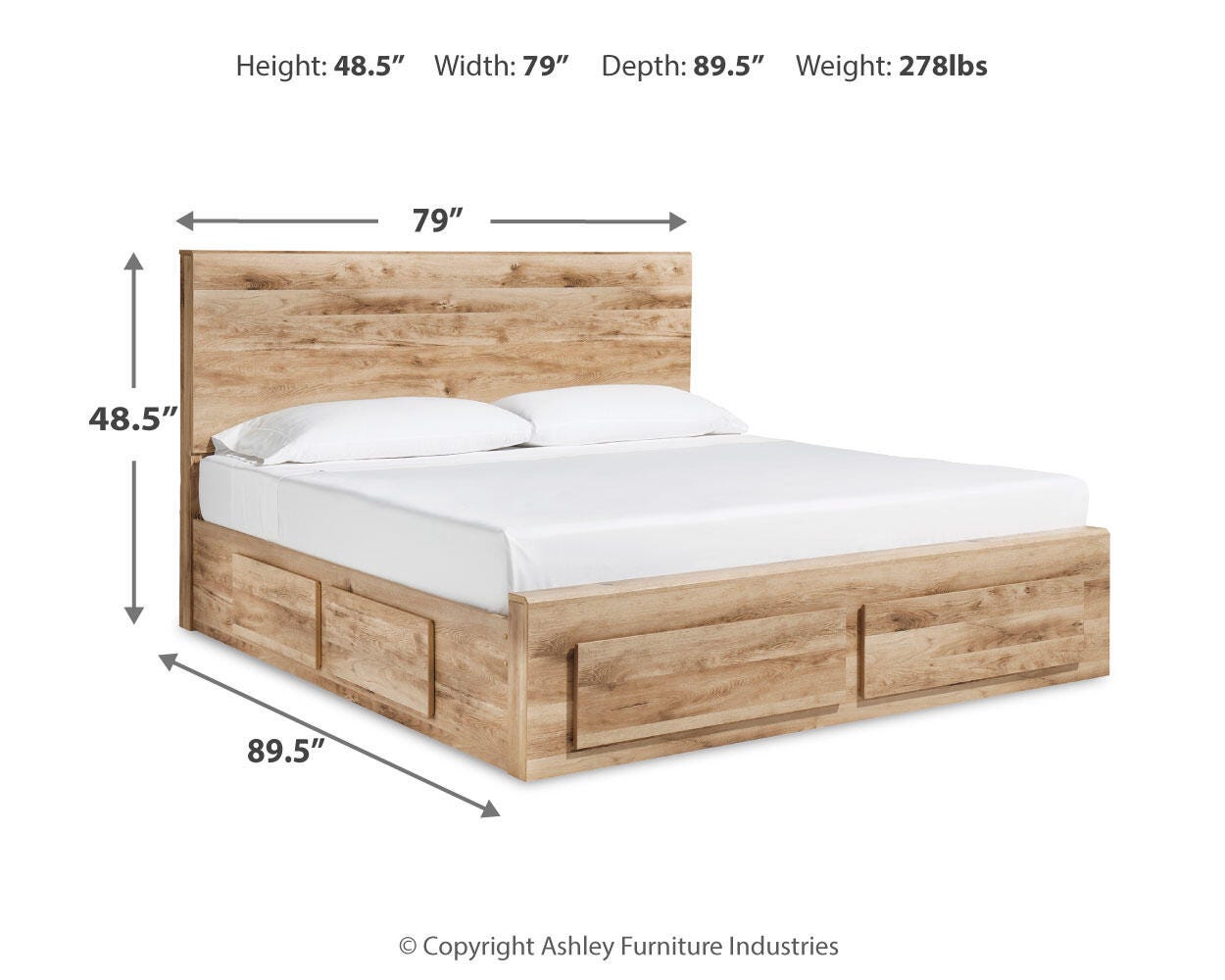 Hyanna Tan Brown Panel Storage Bedroom Set dimension view