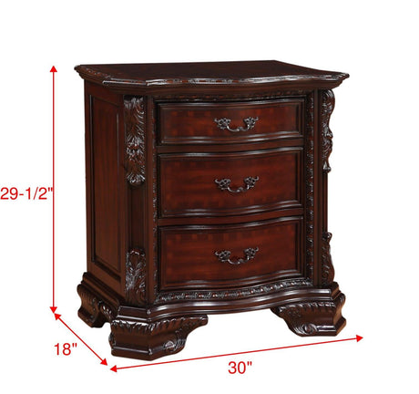 Sheffield NightStand Brown, Traditional Classic Modern Wood, 3 Drawers - Ella Furniture