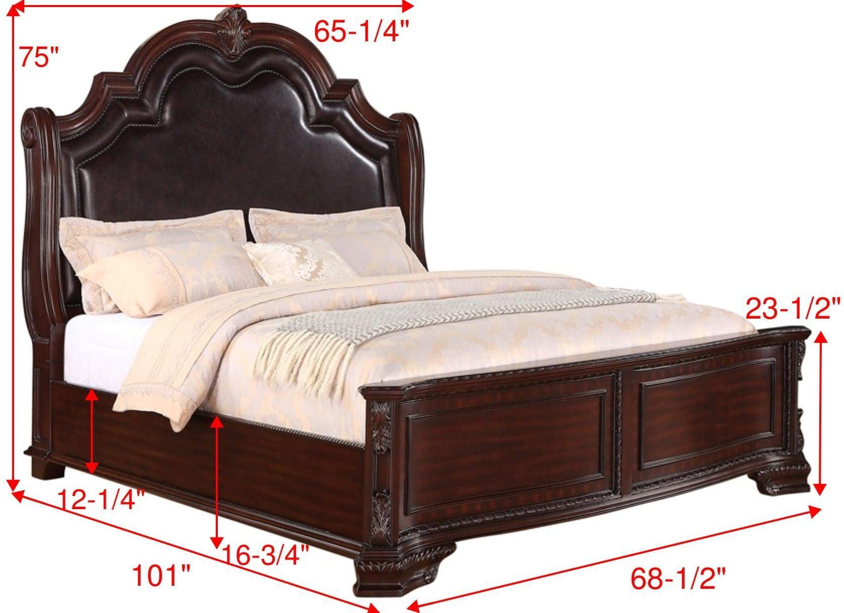 Sheffield Rich Brown Finish Modern Wood King Faux Leather Upholstered Panel Bed - Ella Furniture