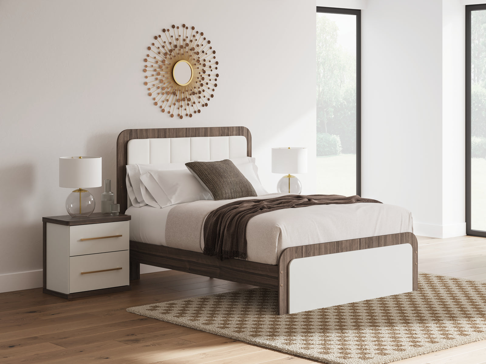 Kendanport White/Brown Queen Upholstered Bed