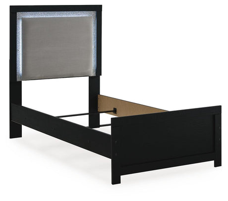 Maeling Black Twin Upholstered Panel Bed angled view