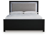 Maeling Black Queen Upholstered Panel Bed view 4