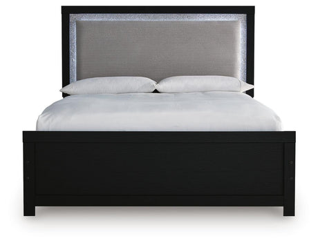 Maeling Black Queen Upholstered Panel Bed view 4