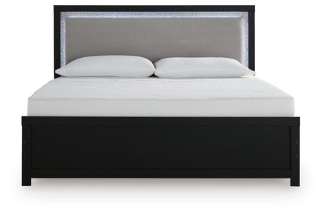 Maeling Black King Upholstered Panel Bed view 5