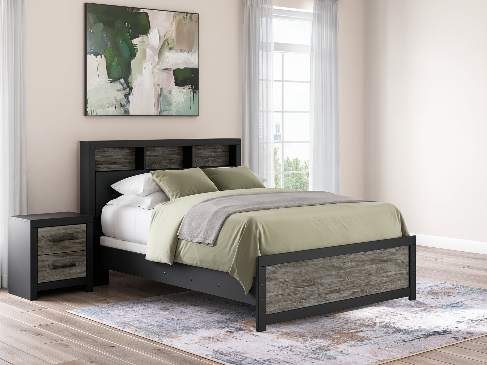 Broachmyn Black/Gray Queen Bookcase Panel Bed