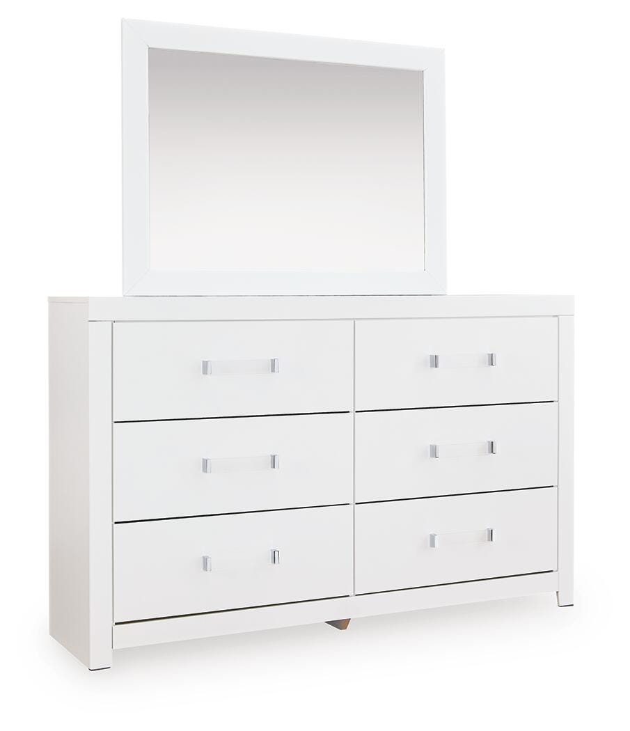 Maeling White Dresser and Mirror