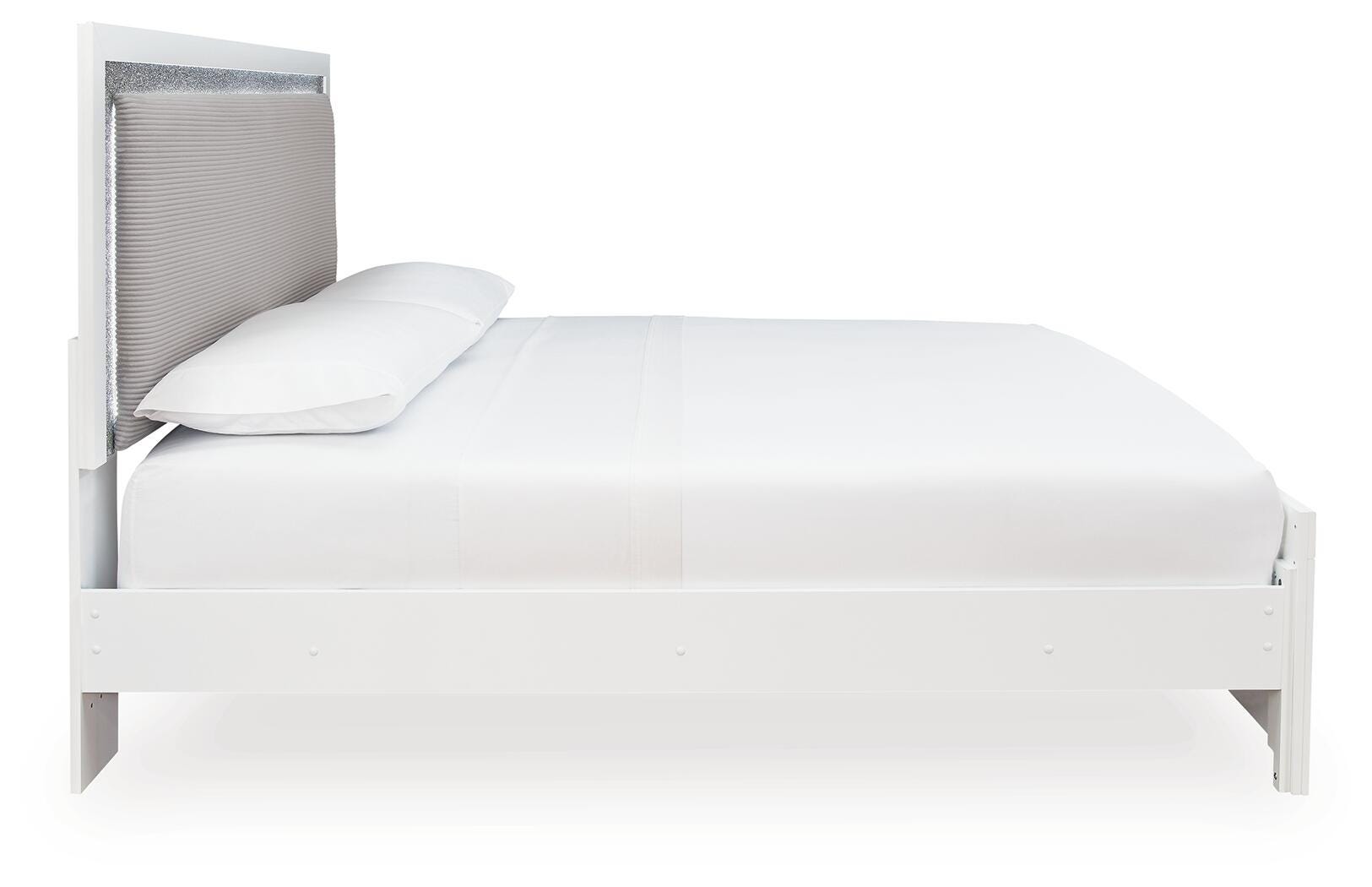 Maeling White King Upholstered Panel Bed