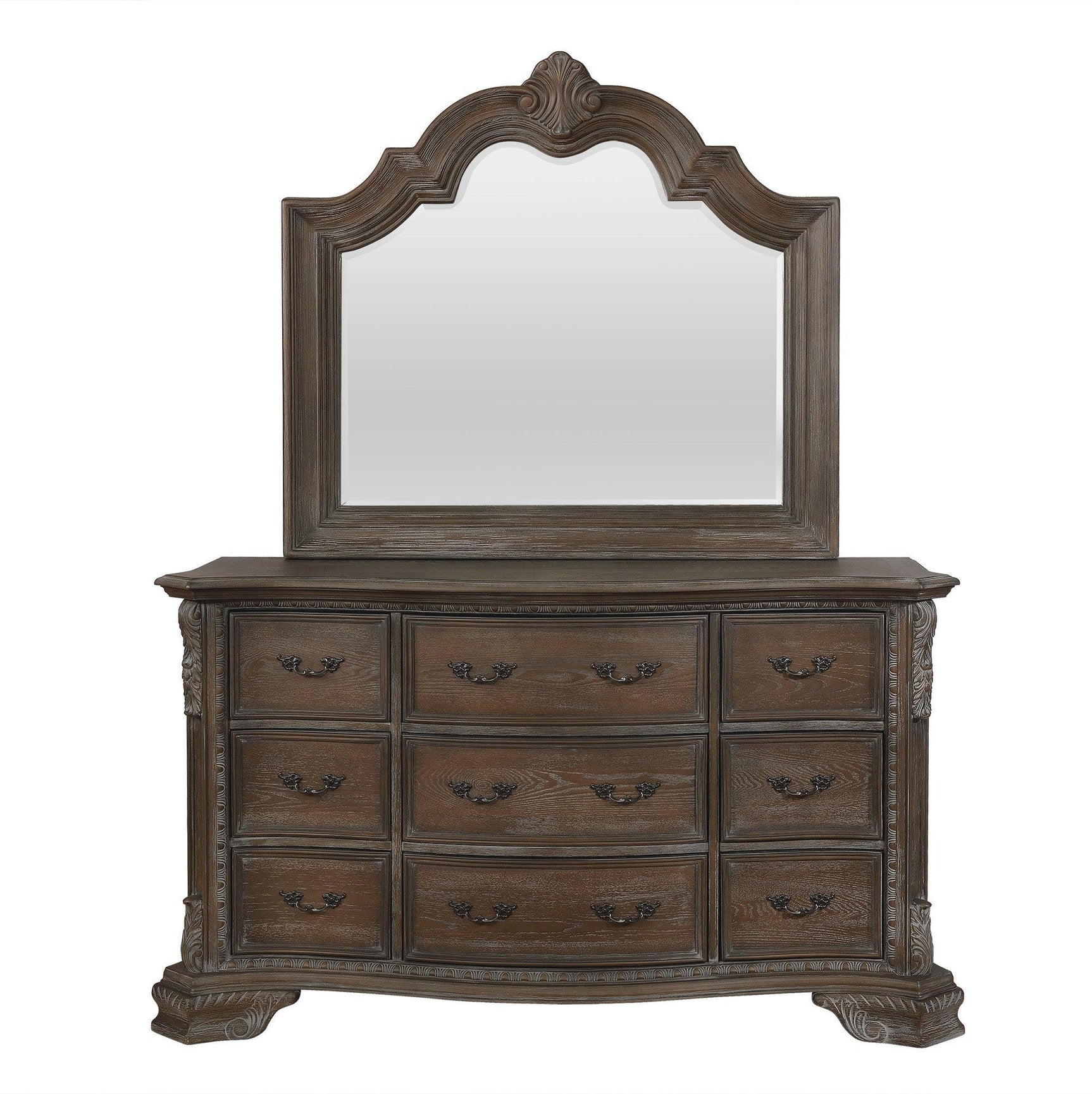 Sheffield Antique Gray Finish Modern Wood King Soft Fabric Upholstered Panel Bed - Ella Furniture