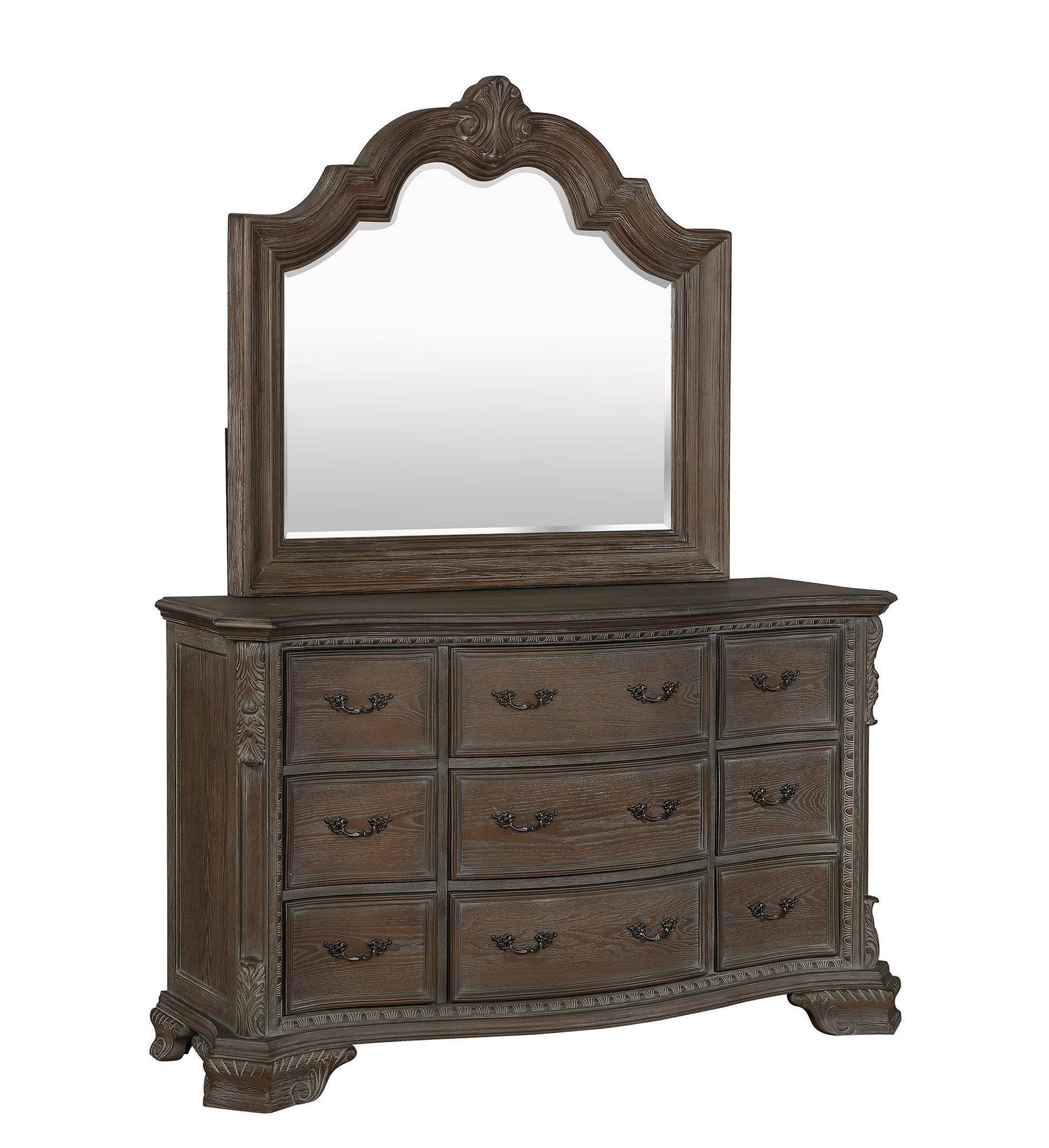 Sheffield Antique Gray Finish Modern Wood King Soft Fabric Upholstered Panel Bed - Ella Furniture