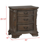 Sheffield Night Stand Antique Grey, Traditional Classic Modern Wood, 3 Drawers - Ella Furniture