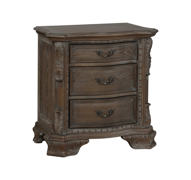 Sheffield Night Stand Antique Grey, Traditional Classic Modern Wood, 3 Drawers - Ella Furniture