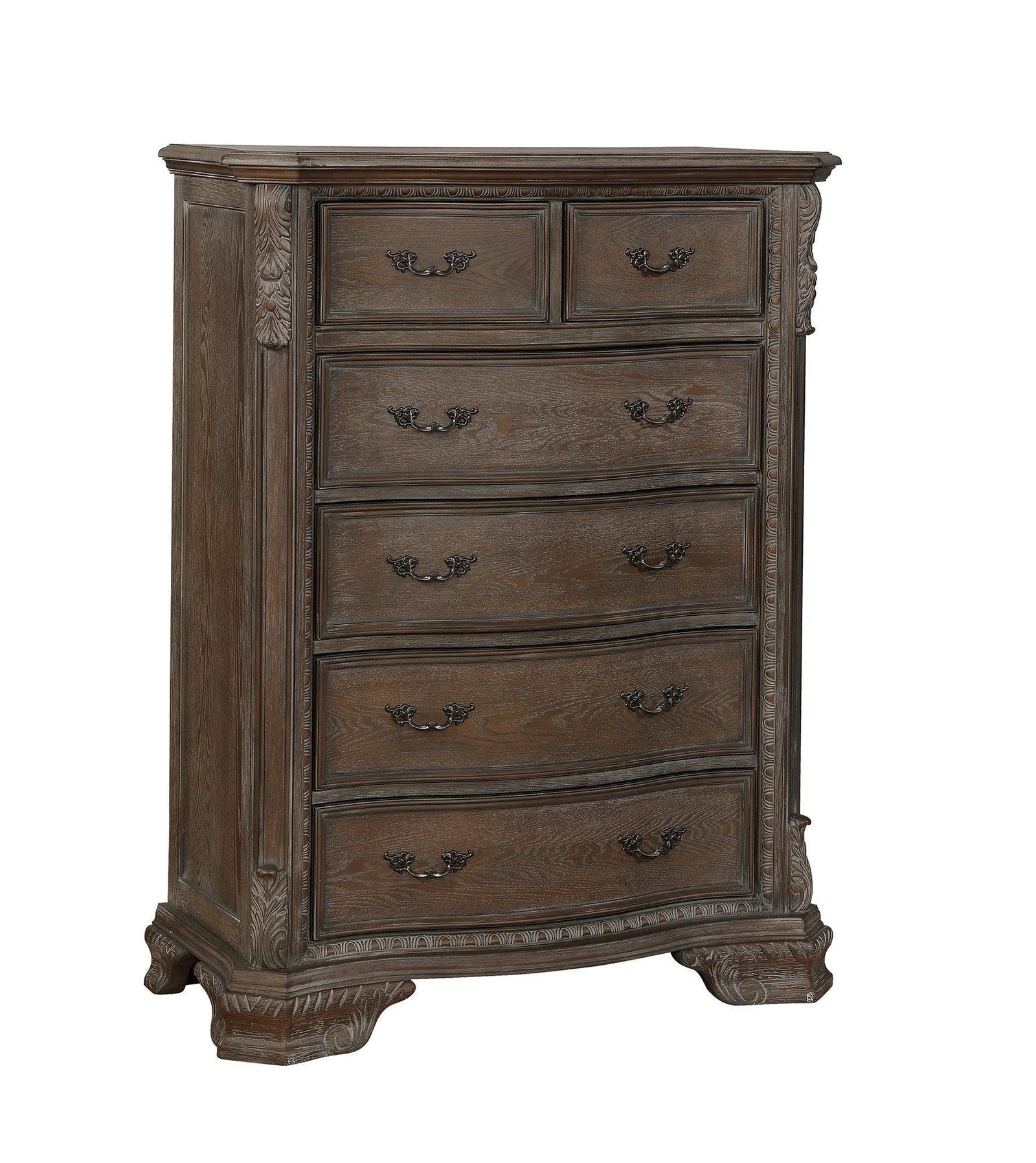 Sheffield Chest Antique Gray, Traditional Classic Wood, Pewter Bail 6 Drawers - Ella Furniture