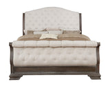 Sheffield Antique Gray Finish Wood King Fabric Upholstered Tufted Sleigh Bed - Ella Furniture