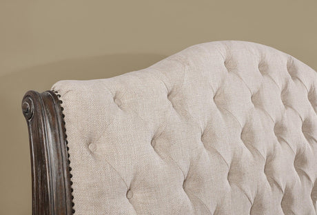 Sheffield Antique Gray Fabric Upholstered Tufted Sleigh Bedroom Set - Ella Furniture