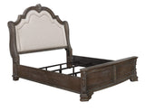 Sheffield Antique Gray Finish Modern Wood King Soft Fabric Upholstered Panel Bed - Ella Furniture