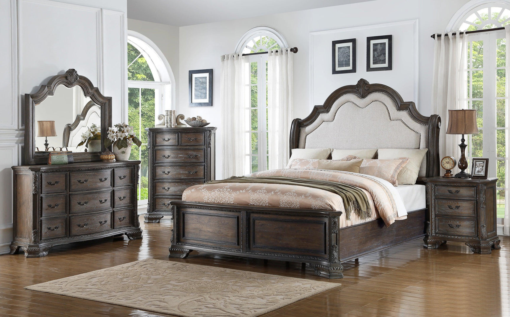Sheffield Night Stand Antique Grey, Traditional Classic Modern Wood, 3 Drawers - Ella Furniture