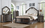 Sheffield Antique Gray Finish Modern Wood King Soft Fabric Upholstered Panel Bed - Ella Furniture