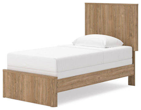 Gramburg Warm Natural Brown Twin Panel Bed angled view