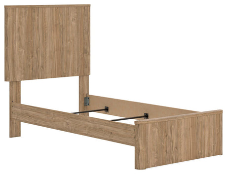 Gramburg Warm Natural Brown Twin Panel Bed angled view