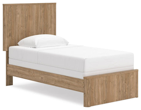Gramburg Warm Natural Brown Twin Panel Bed angled view
