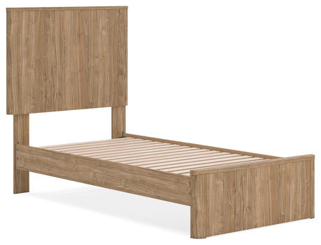Gramburg Warm Natural Brown Twin Panel Platform Bed angled view