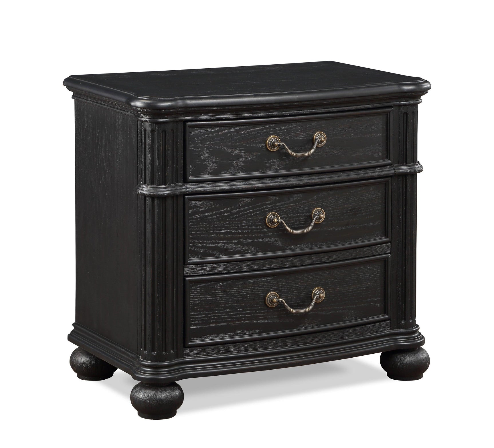 Kingsbury Black Modern Contemporary Solid Wood And Veneers 3-Drawers Night Stand - Ella Furniture