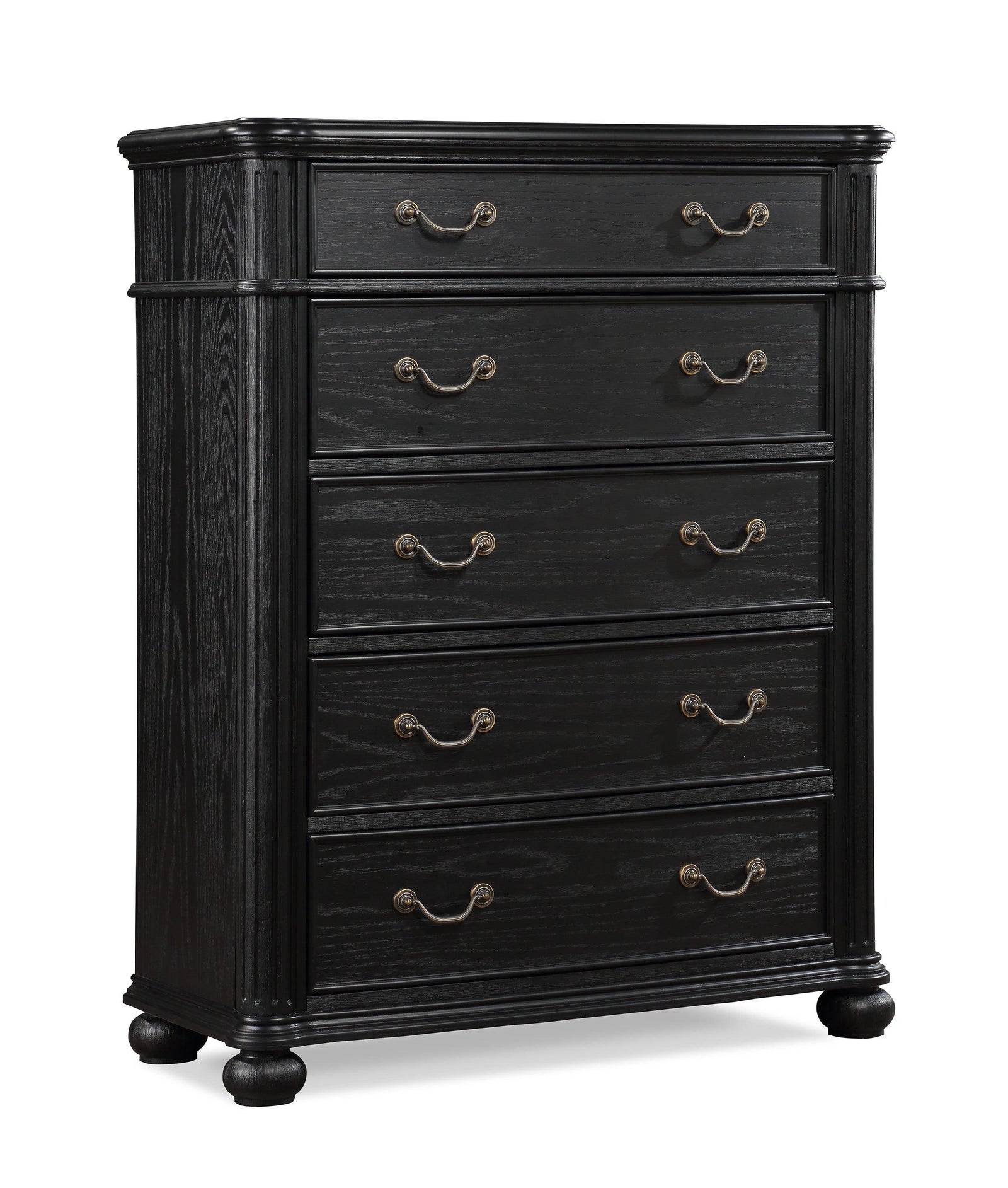 Kingsbury Black Modern Contemporary Solid Wood And Veneers 5-Drawers Handle Accent Chest - Ella Furniture