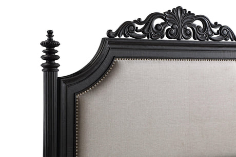 Kingsbury Black Modern Contemporary Solid Wood, Veneers Fabric Upholstered King Bed - Ella Furniture