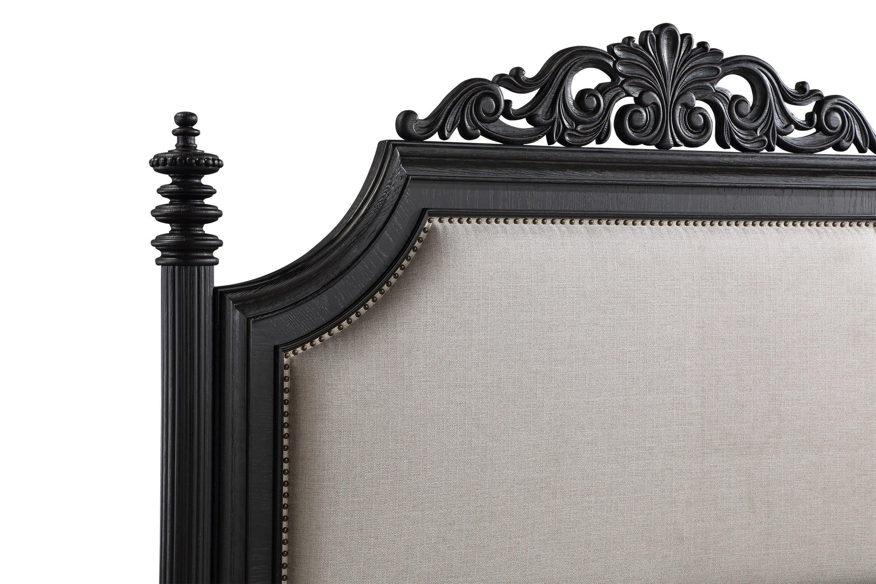 Kingsbury Black Modern Contemporary Solid Wood, Veneers Fabric Upholstered Queen Bed - Ella Furniture