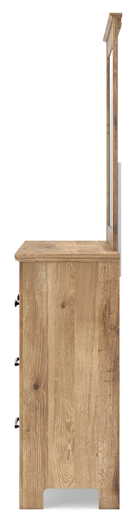 Makidern Tan Dresser and Mirror
