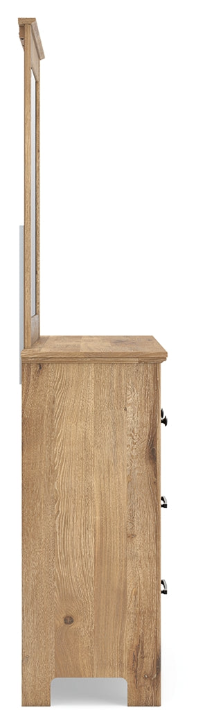 Makidern Tan Dresser and Mirror