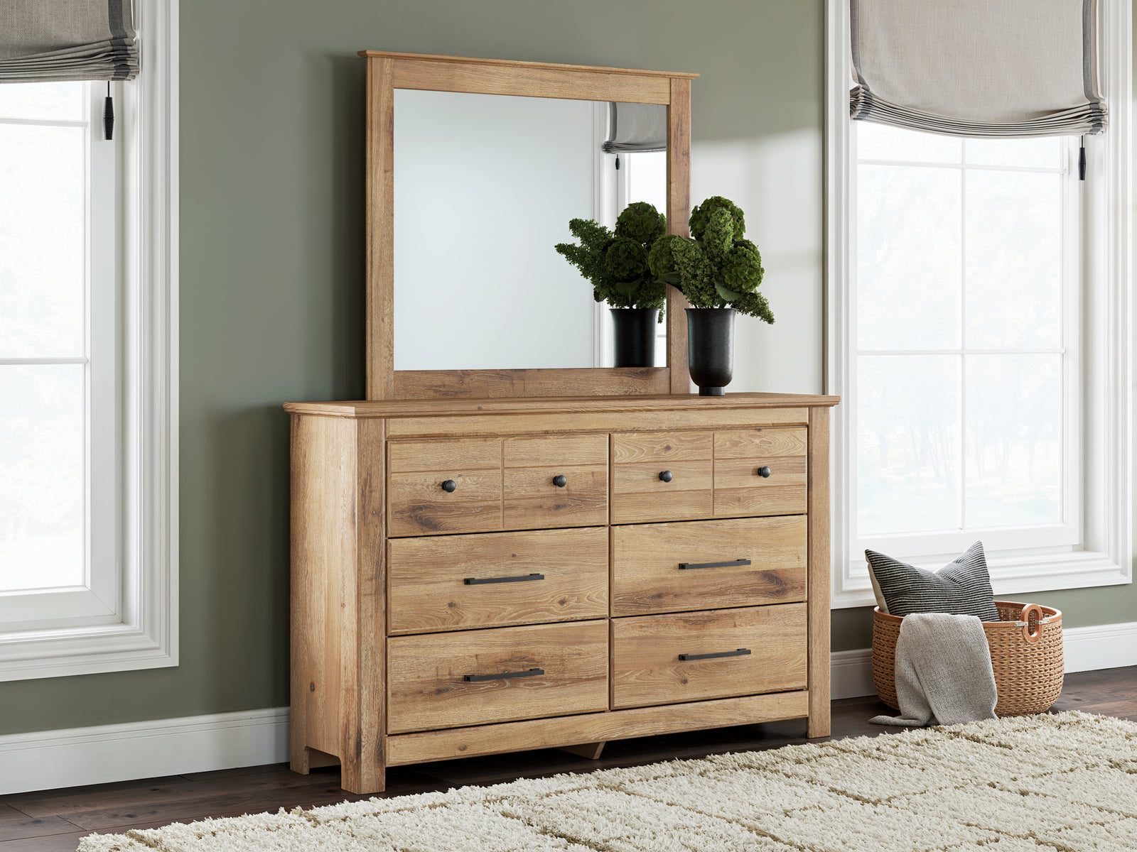 Makidern Tan Dresser and Mirror